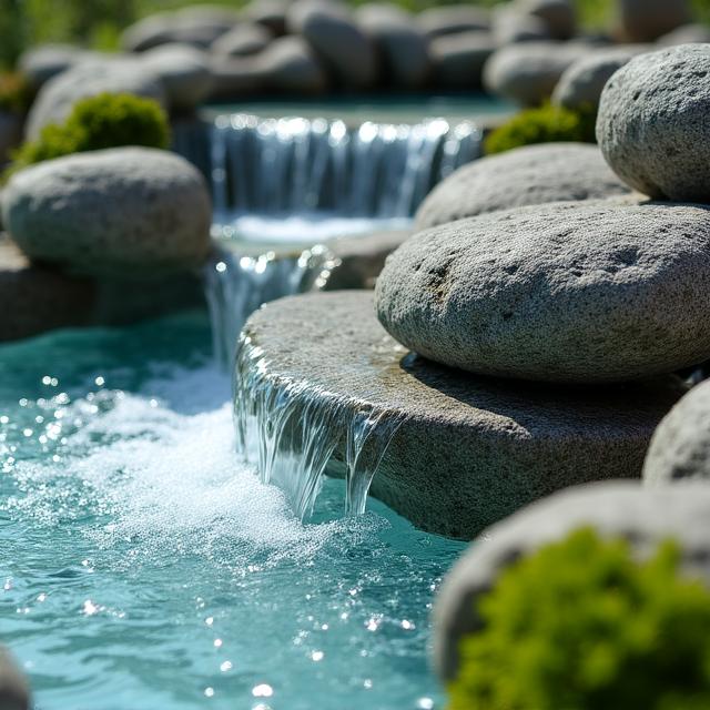Fontana in pietra pulita con acqua cristallina