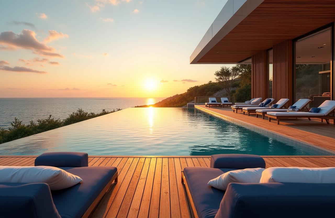 Giardino lussuoso con vista mare e design nautico