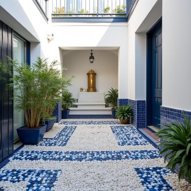 Cortile interno con design nautico e dettagli in corda e ancore