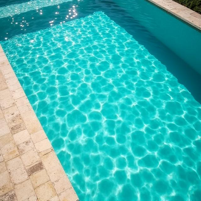 Piscina a sfioro con bordo in pietra e cascata d'acqua